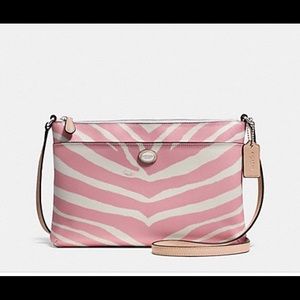 COACH PEYTON ZEBRA PRINT SWINGPACK SILVER/PINK